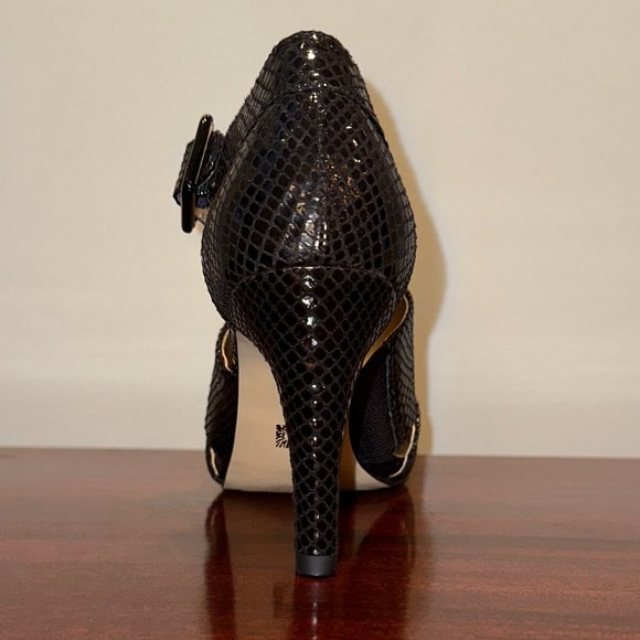 Anne Klein iFlex AK Akouray Faux Snakeskin Black Peep Toe Heel 5.5M New w/o Box - Picture 9 of 9